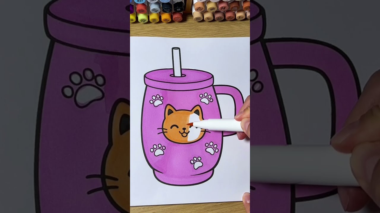 Cozy Drink Cups 💜💚 ASMR Coloring • Marker Sounds