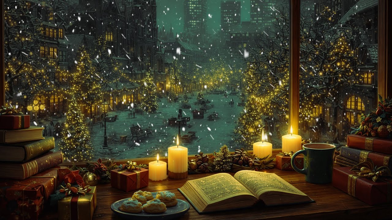 Studying by Candlelight on a Snowy Night | Winter Town Beyond the Window | Dark Academia Music.