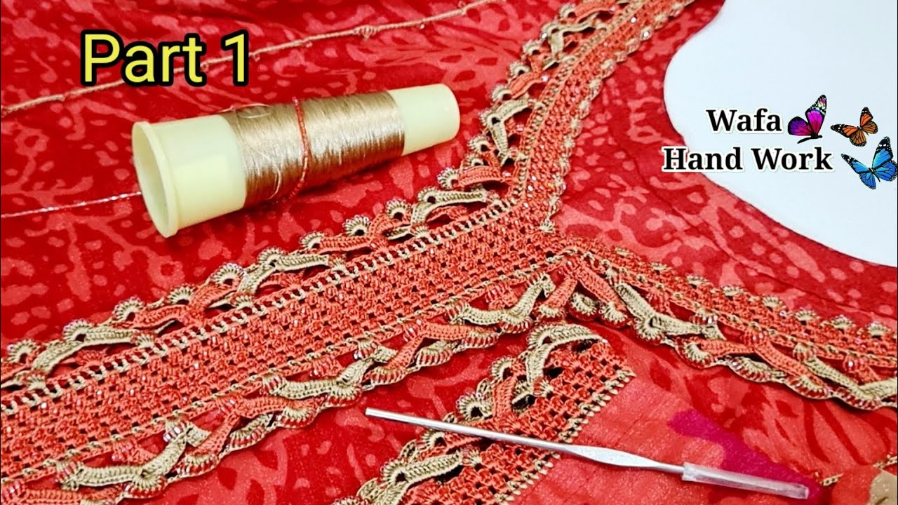 Haw To Crochet NeckLine | Magribi Crochet | کروشیا ڈیزائن | Crochet Beads Work | Dupatta,Sleeves
