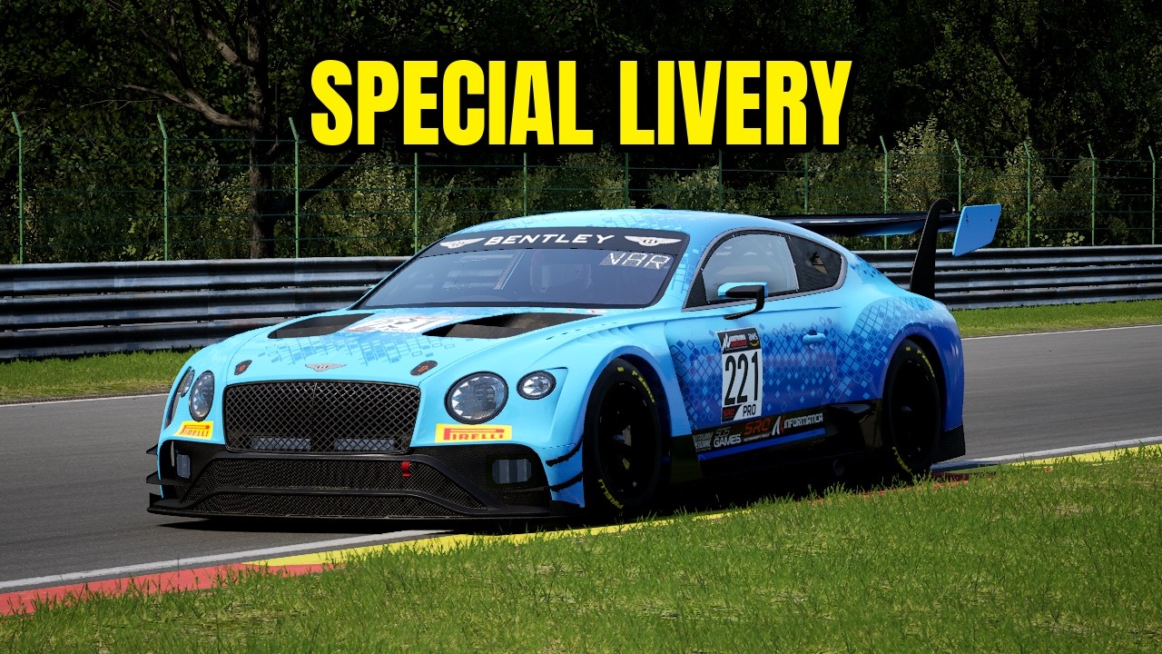 Racing in a Blue Bentley Continental GT3 Special Livery at Spa. Assetto Corsa Competizione keyboards