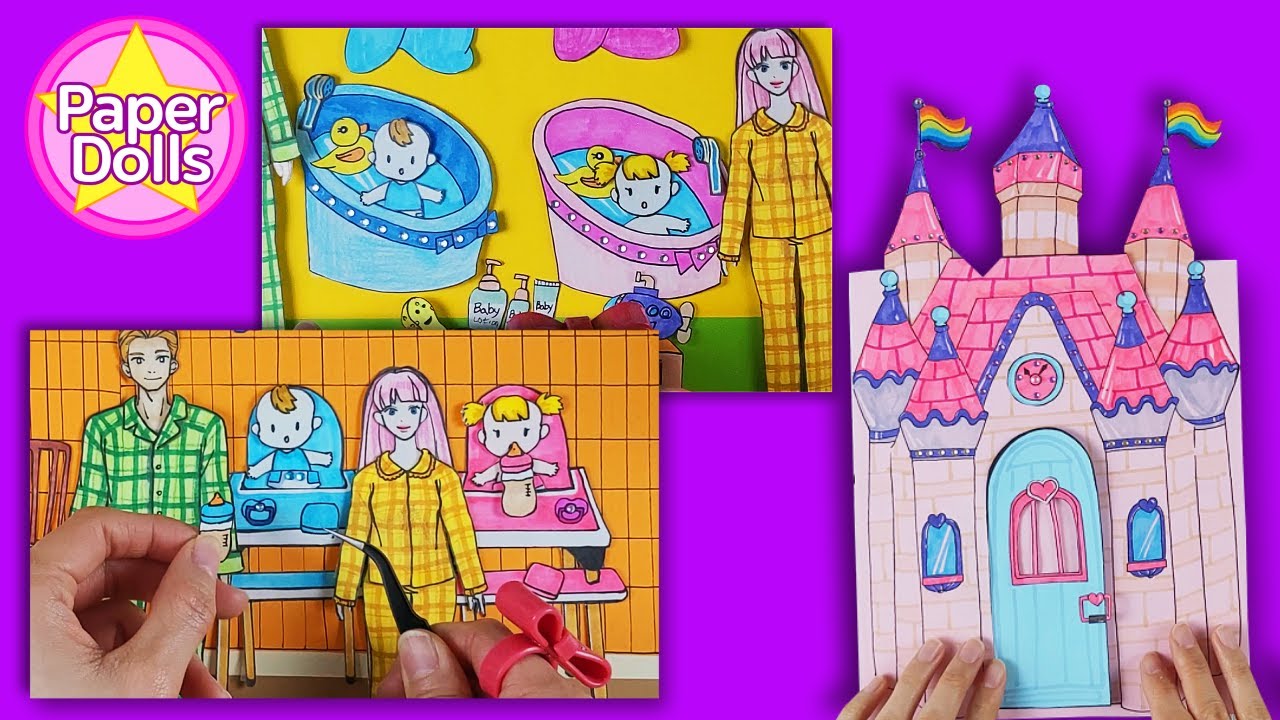 DIY PAPER DOLLHOUSE  FAMILY QUIET BOOK / MOTHER TAKES CARE OF THE BABIES