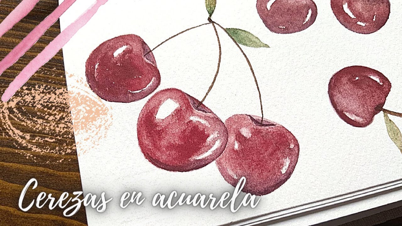Como pintar cerezas en acuarela paso a paso