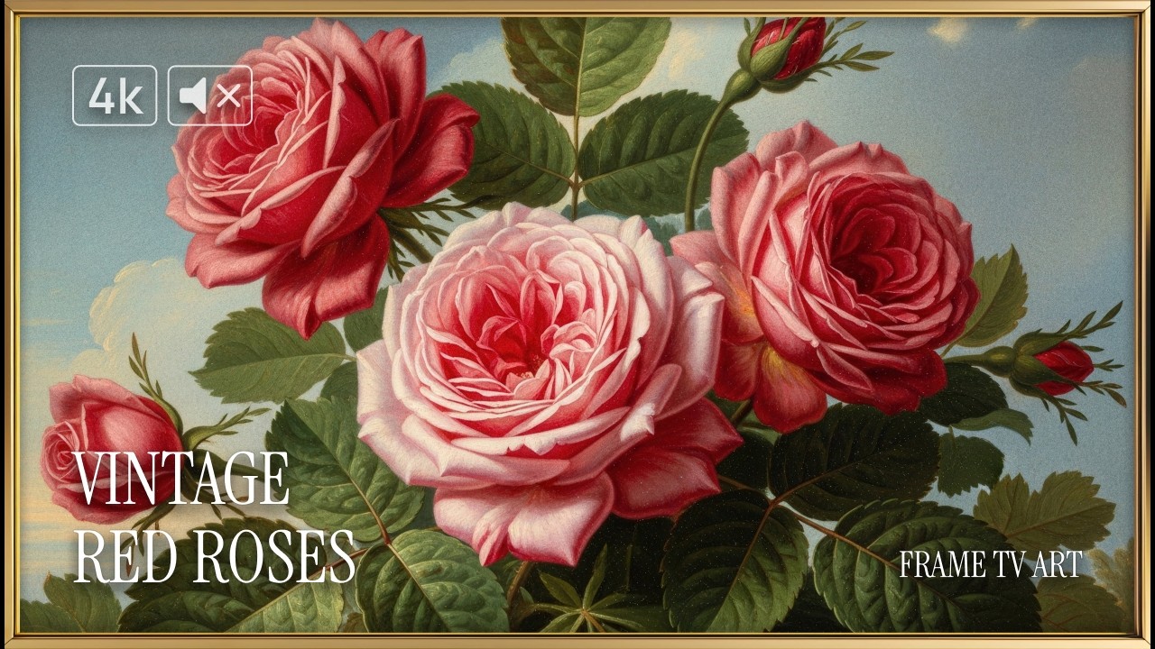 Vintage Blush Red Roses Art 4K | Romantic Floral Painting Frame TV Art | No Music