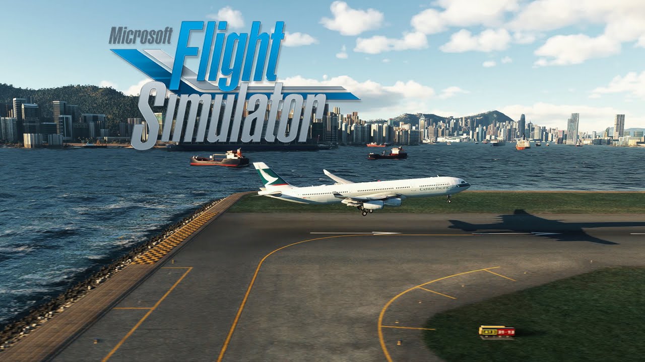 Cathay Pacific A340 lands at Hong Kong Kai Tak Airport