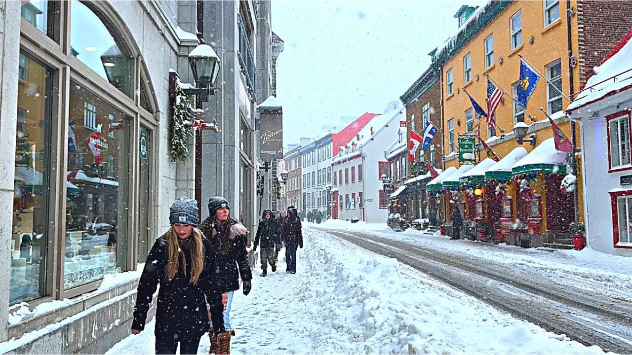 [4K]🇨🇦 Зимняя страна чудес⛄❄: Пешеходная экскурсия по старому Квебеку во время Зимнего карнавала❄🎿🛷