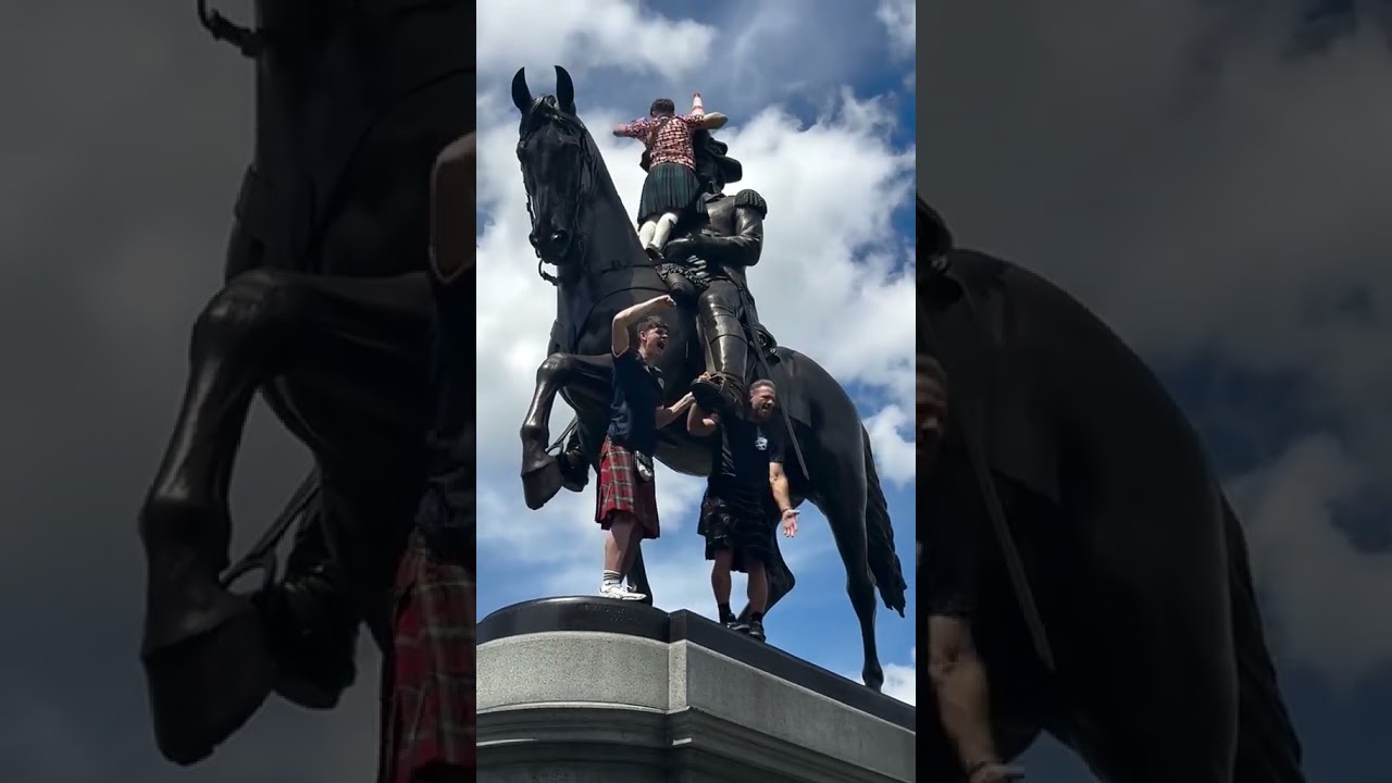 Scottish Fans Are Putting Traffic Cones On ALL The Statues In Boston! 🏴󐁧󐁢󐁳󐁣󐁴󐁿😂