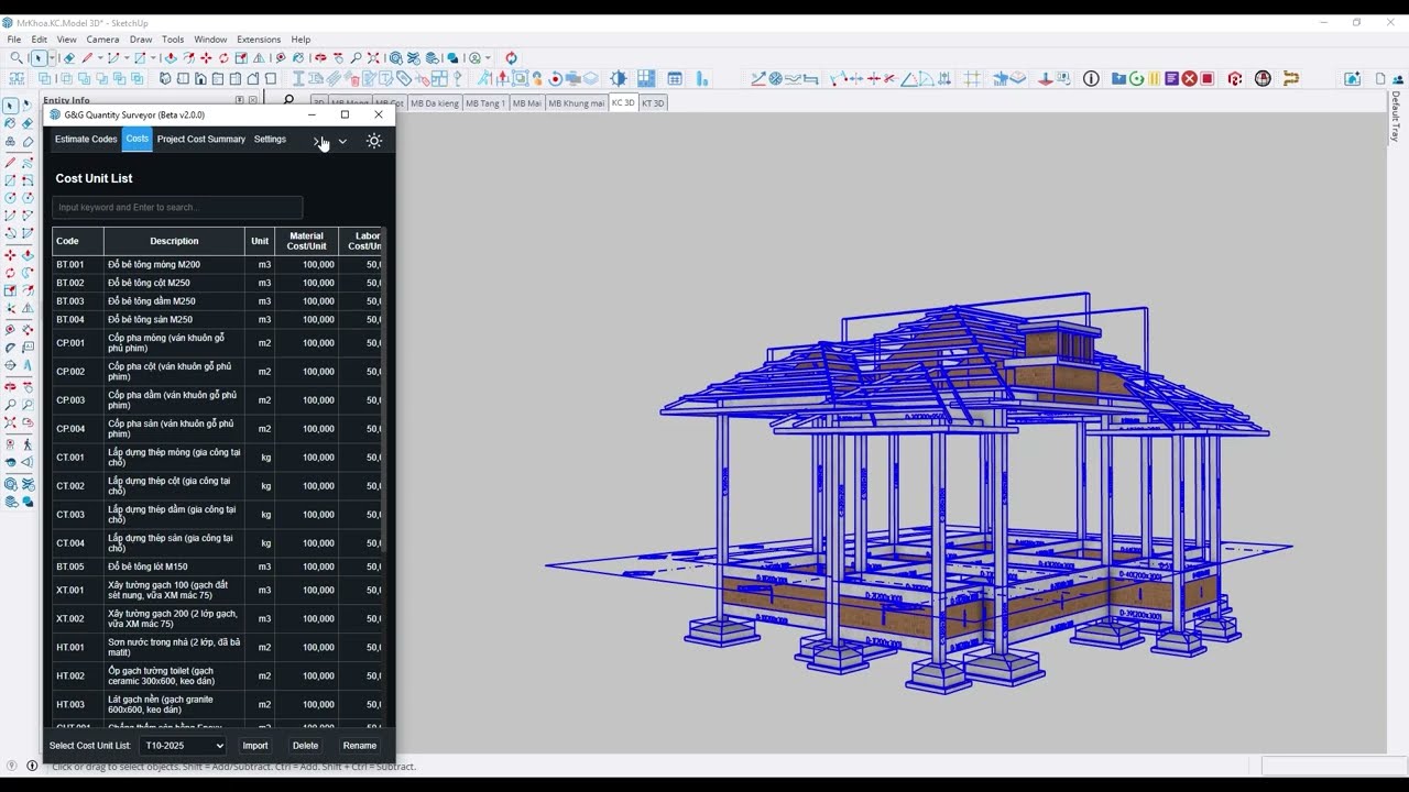G&G Quantity Surveyor - Giới thiệu plugin dự toán trong Sketchup