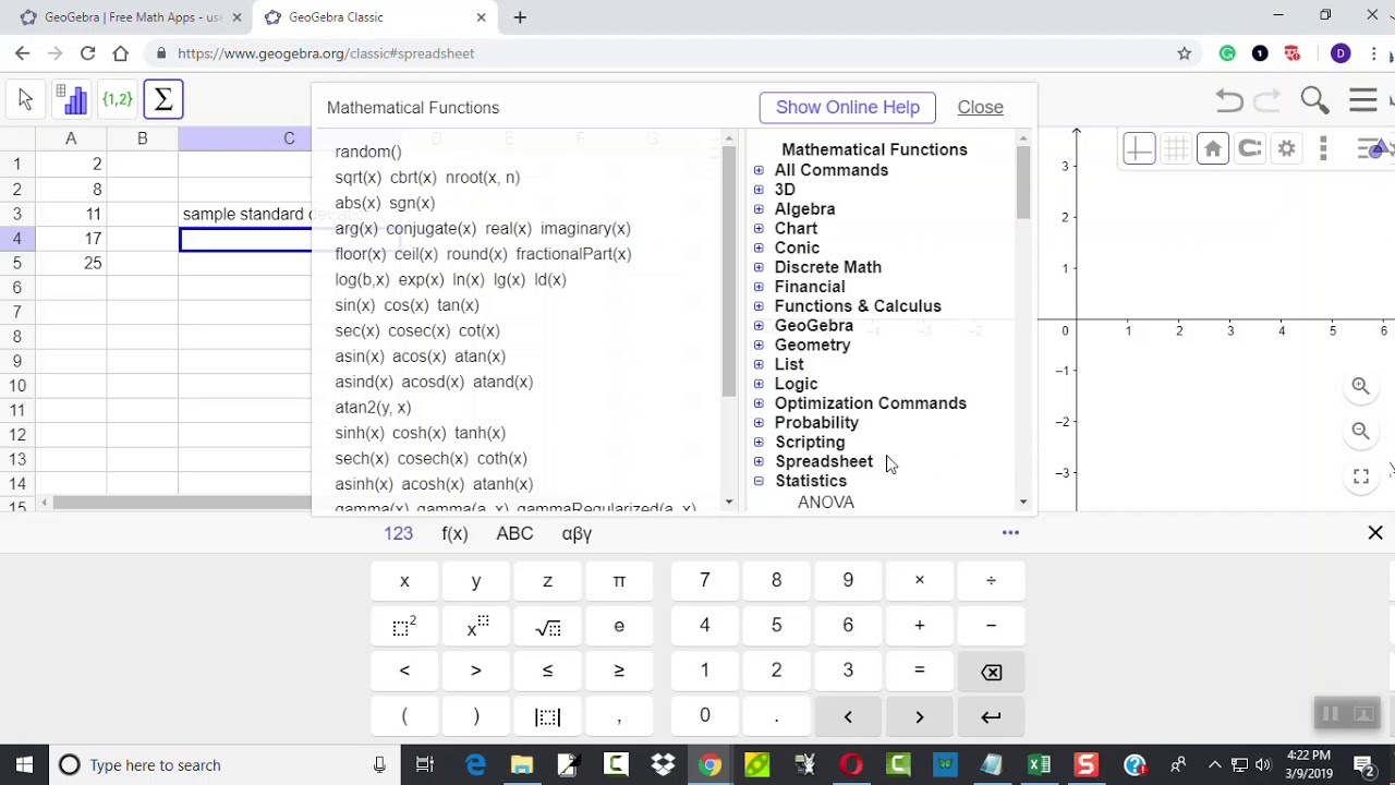 GeoGebra - Finding Sample Standard Deviation