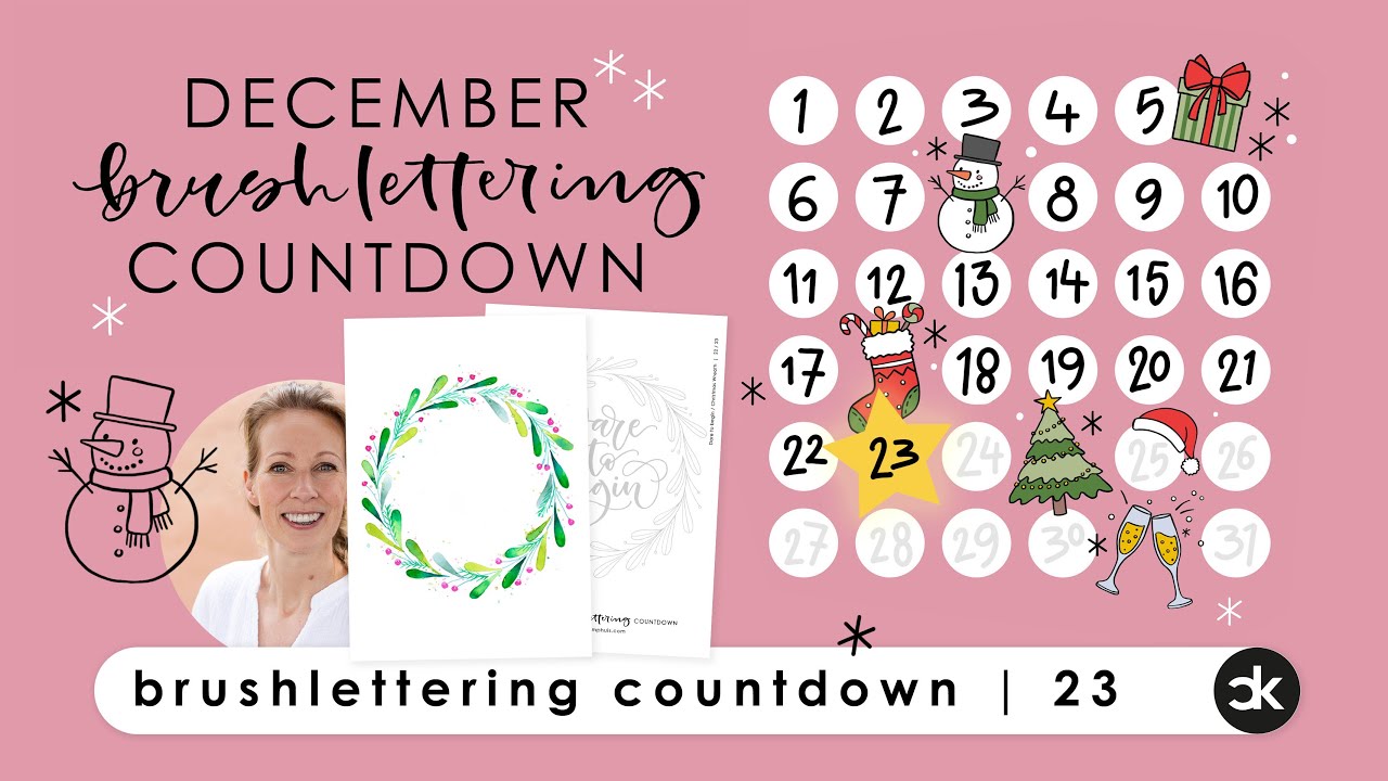 23 December Brushlettering Countdown | 23 Krans aquarellen met brushpennen