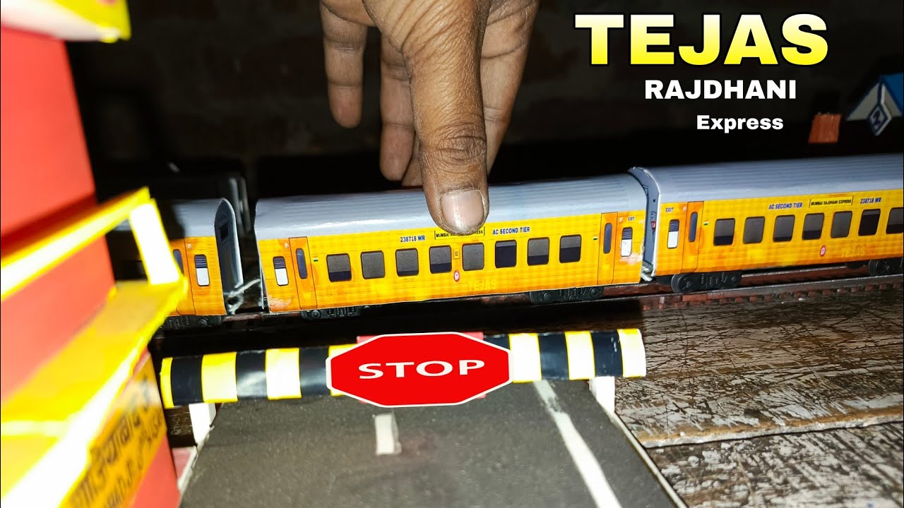 TEJAS RAJDHANI EXPRESS miniature scale model top crossings though scale model railway station