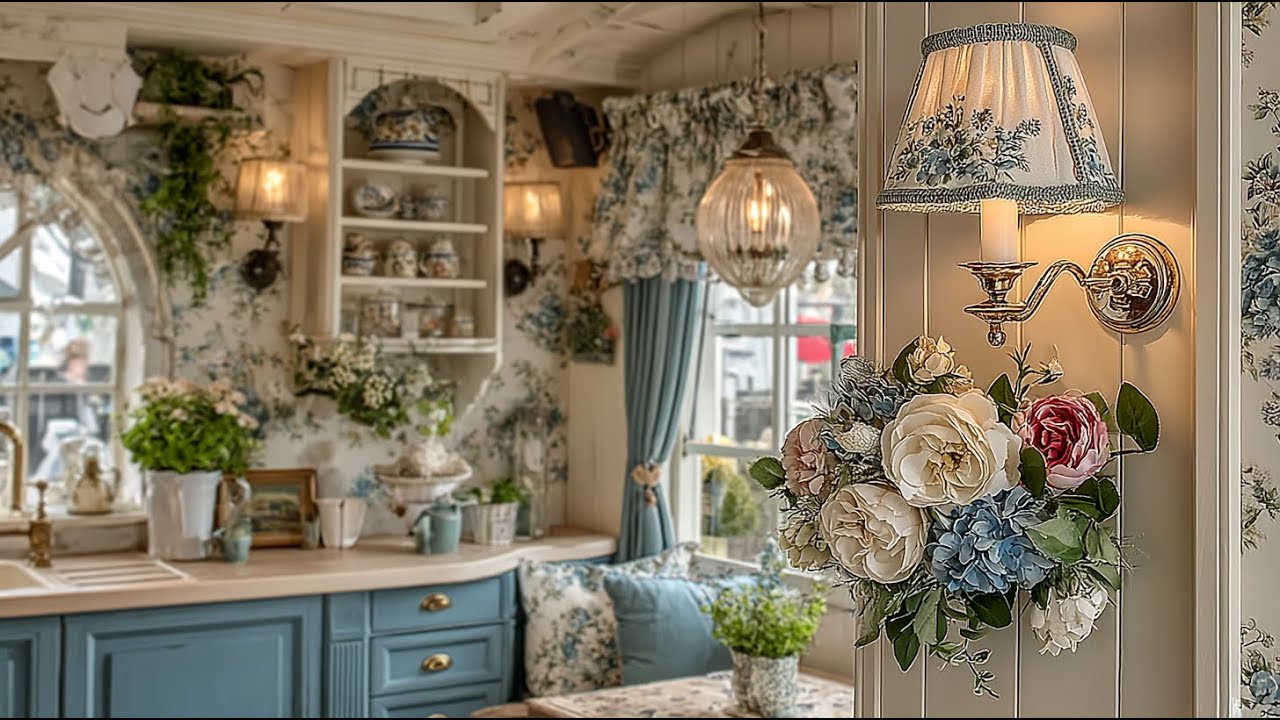 Elegant Blue Floral Cottage Kitchen Tour 2026 | Affordable Romantic Cozy Small Space Shabby Chic