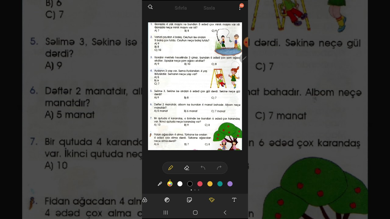 1 sinif Riyaziyyat Məsələ  həlli