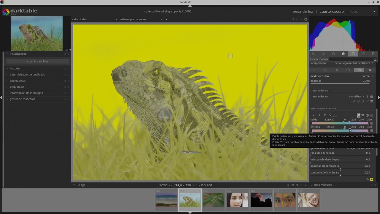 Tutorial darktable 6 Introducción al uso de máscara paramétrica nivel 0
