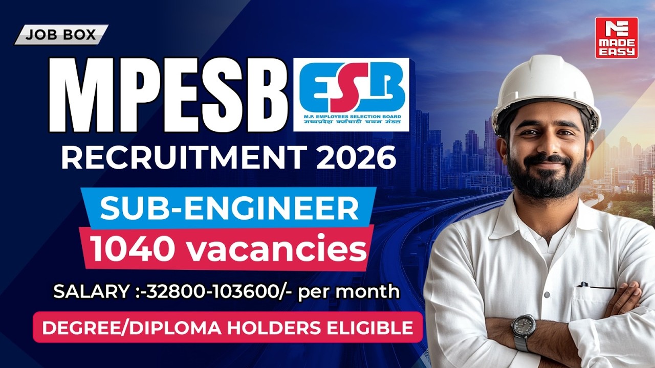 MPESB Group 3 Recruitment 2026 1000+ Vacancies | Sub Engineer | Eligibility, Exam Date, Apply Online