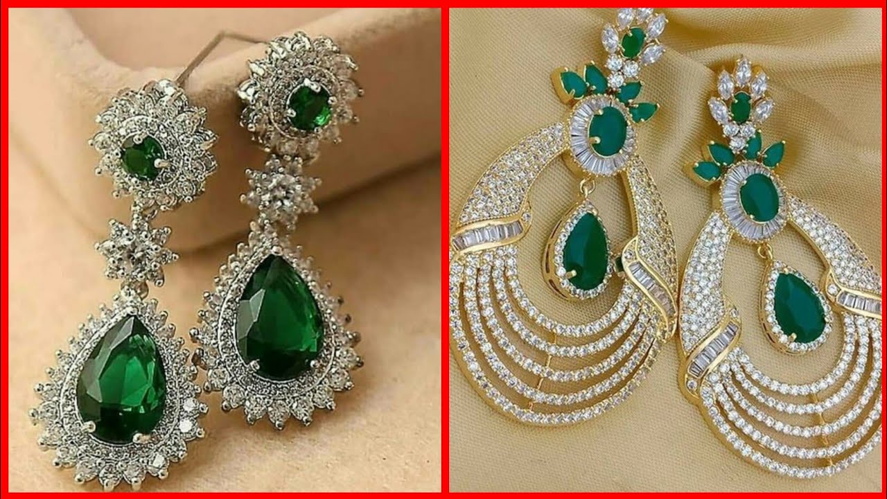 elegant and beautiful emerald diamond earrings idea party wear earrings 2021