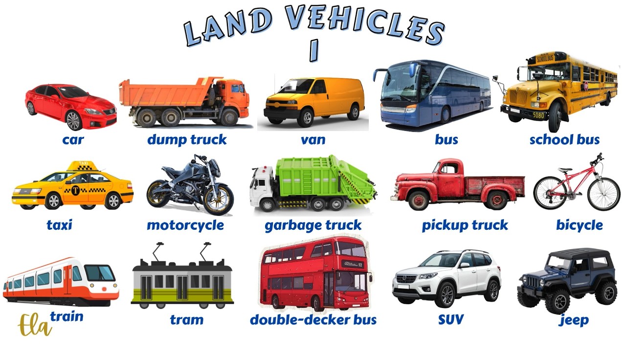 LAND VEHICLES 1, Land vehicles for kids, Land vehicles for English-language learners