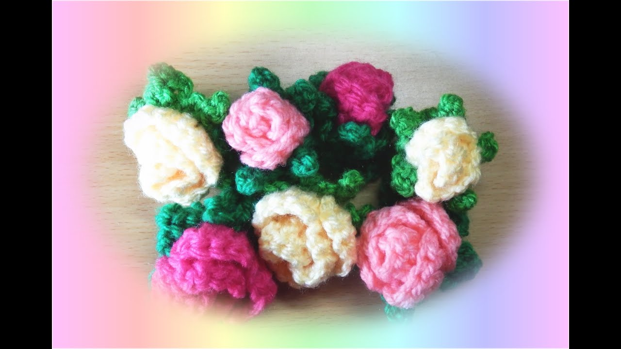 かぎ編みのバラ 1-3 （つぼみの編み方）How to crochet rose flower
