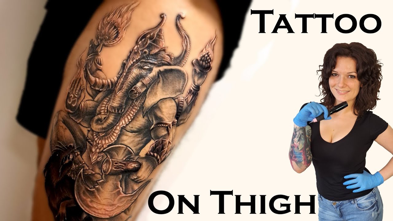 Tattoo making on Thigh - Timelapse - Ganeisha