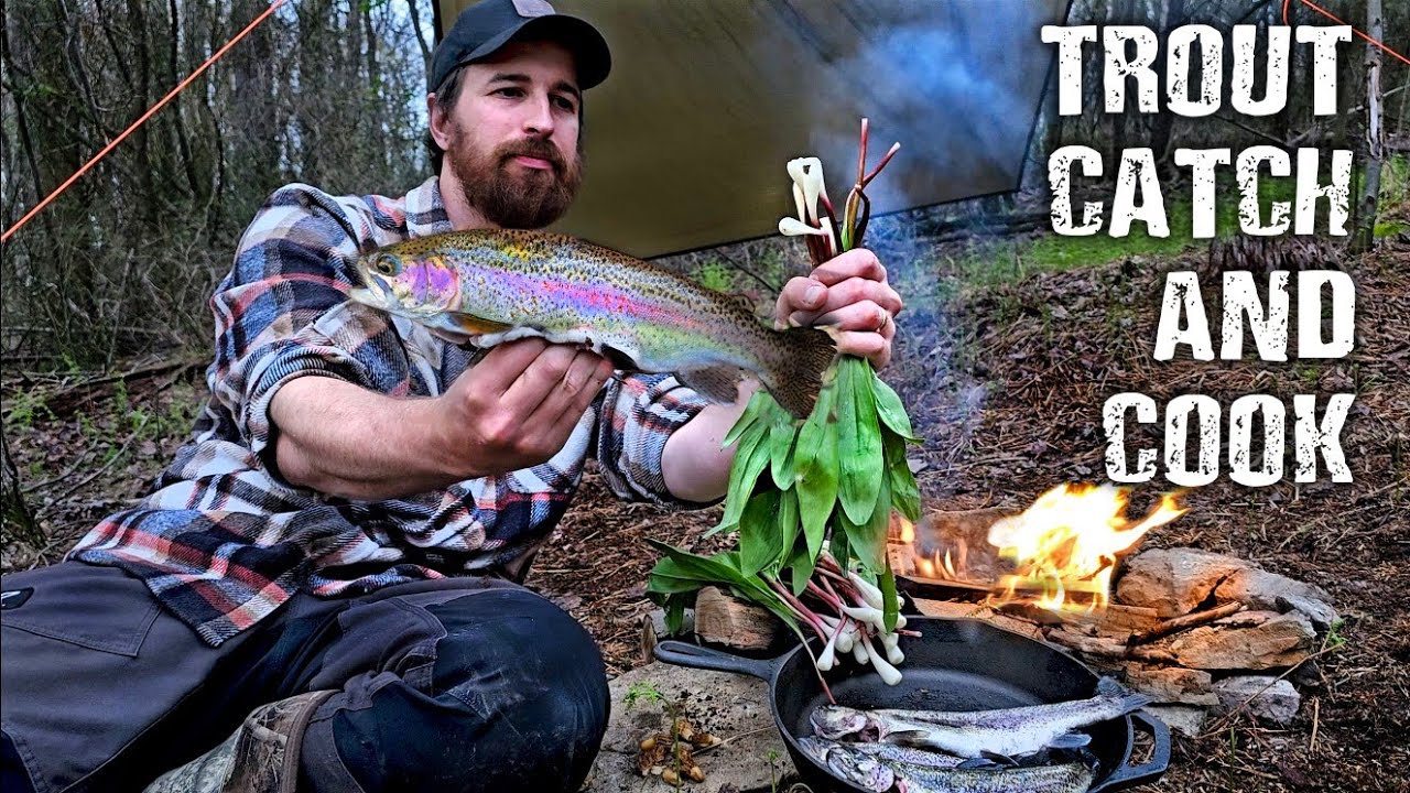 Rainbow Trout Catch and Cook - with Foraged Wild Leeks and Morels in the Mountains