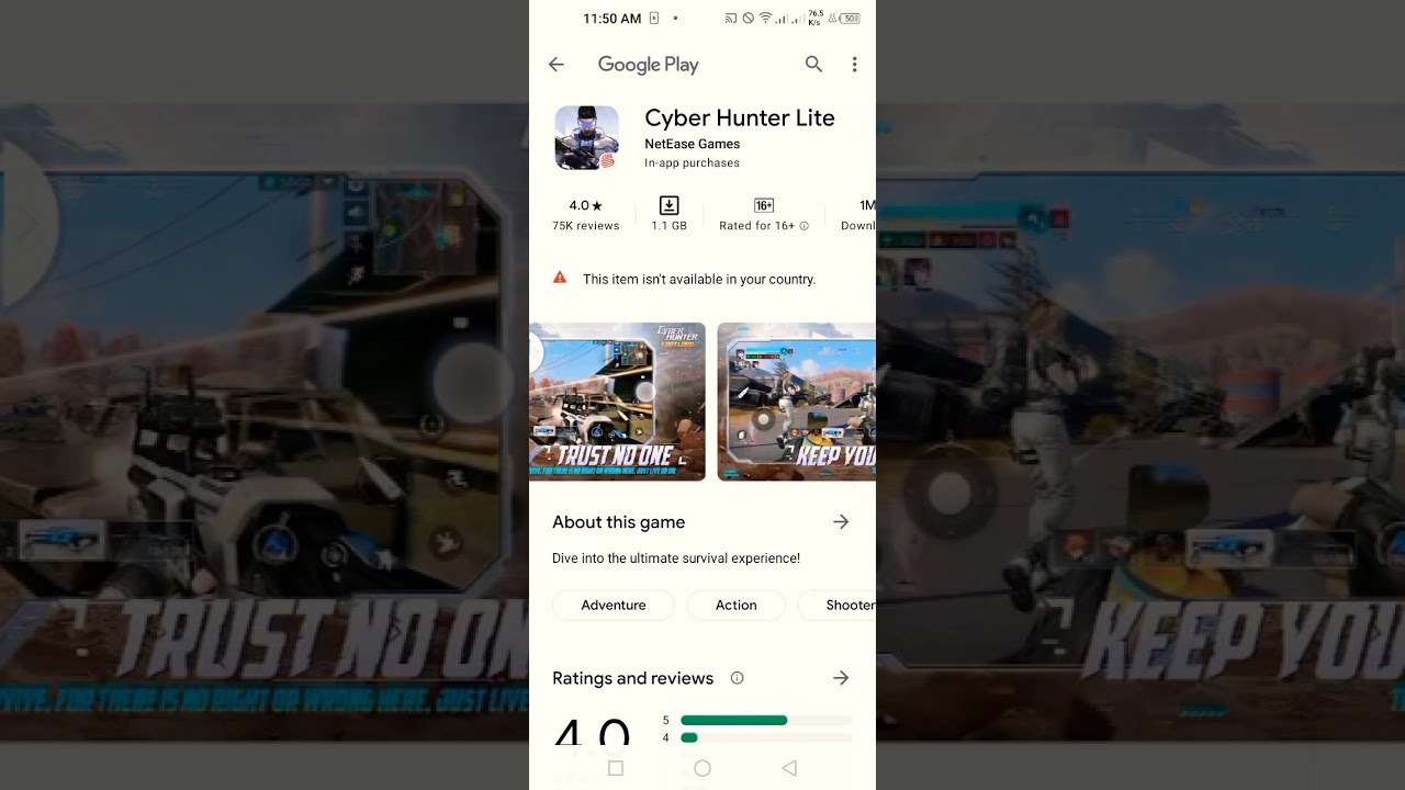 cyber Hunter lite mobile game download process