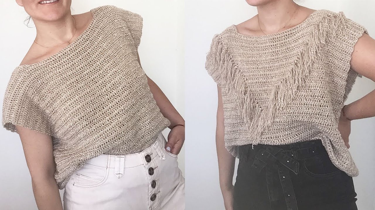 BLUSA CON FLECOS TEJIDO EN ALGODON A CROCHET
