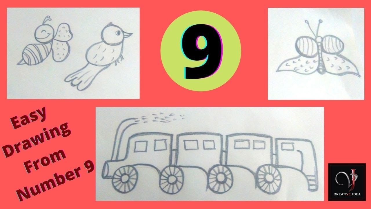 How To Draw Easy Drawing From Number 9, Number 9 Drawing, Easy Drawing, Draw, Kids Drawing