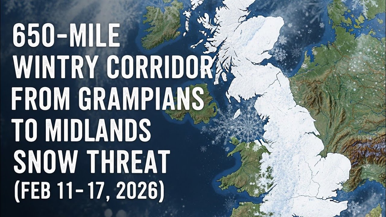 650-Mile Wintry Corridor: From Grampians to Midlands Snow Threat (Feb 11–17, 2026)#uksnow #UKWeather