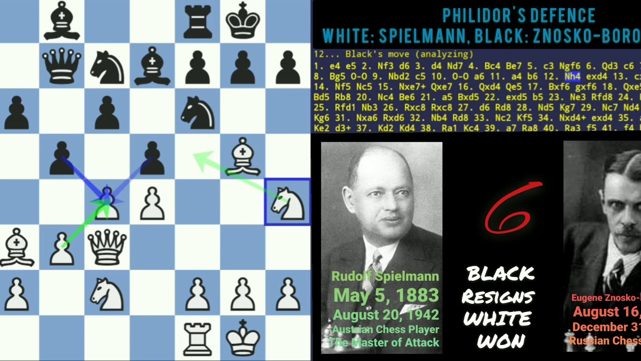 Chess Game 006 White: Spielmann, Black: Znosko-Borovsky, Philidor's Defence, Black Resigns