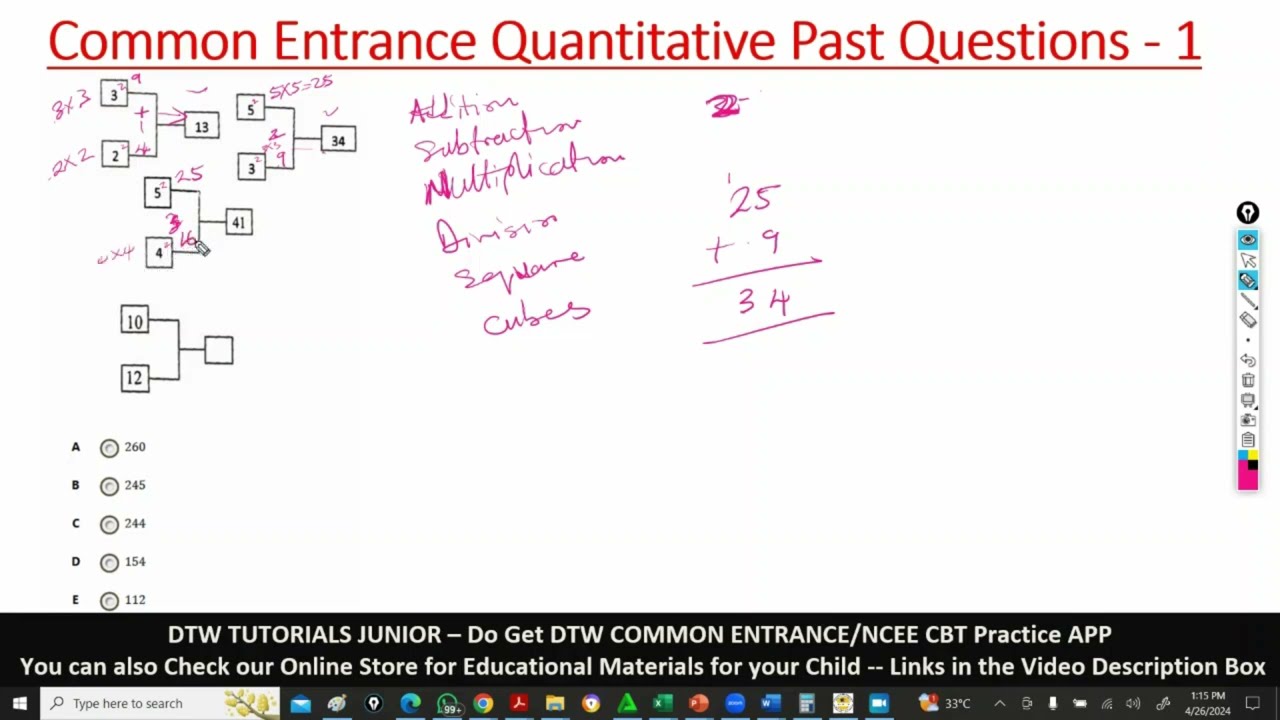 Common Entrance Exam Quantitative Questions 2024