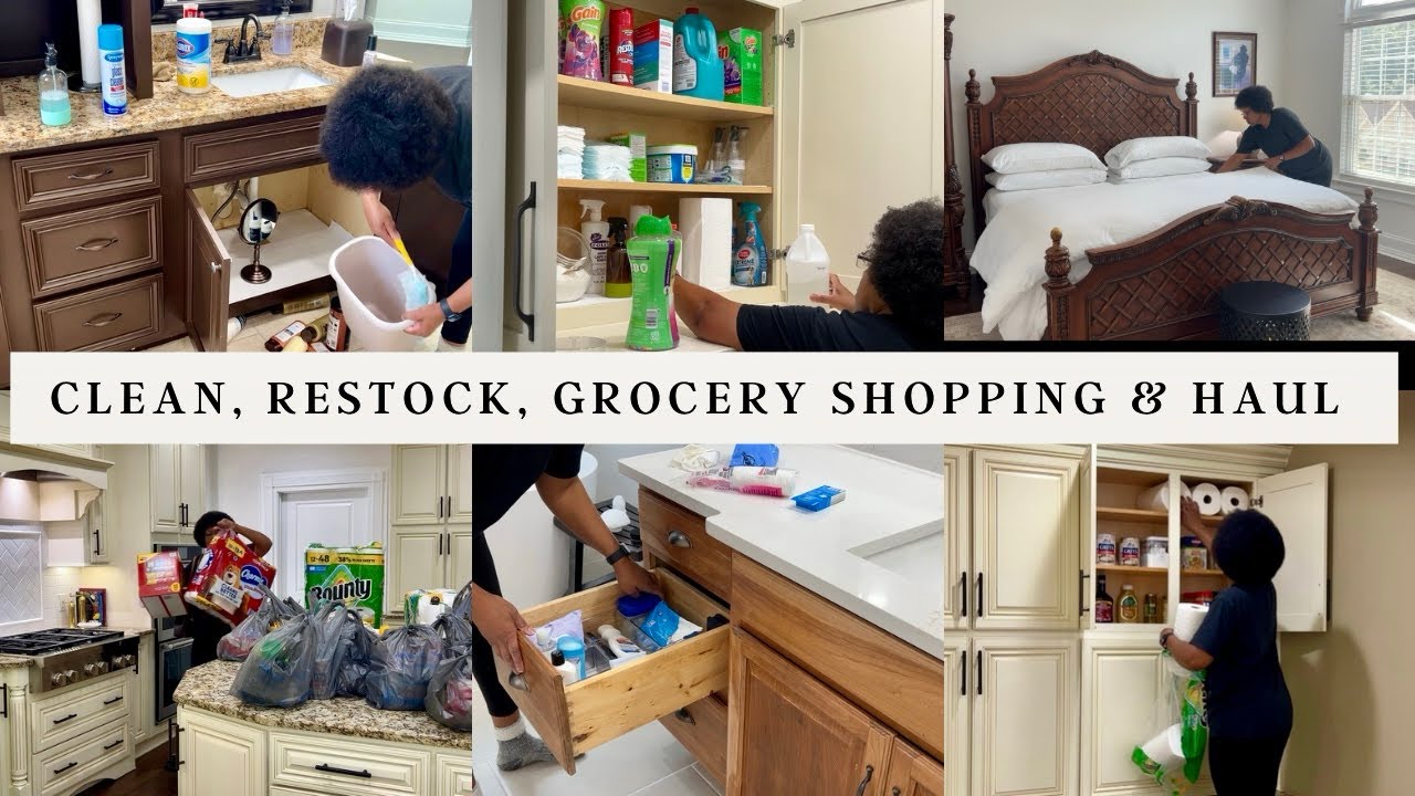 RESTOCK WITH ME | CLEAN AND ORGANIZE | GROCERY SHOPPING AND HAUL #restock