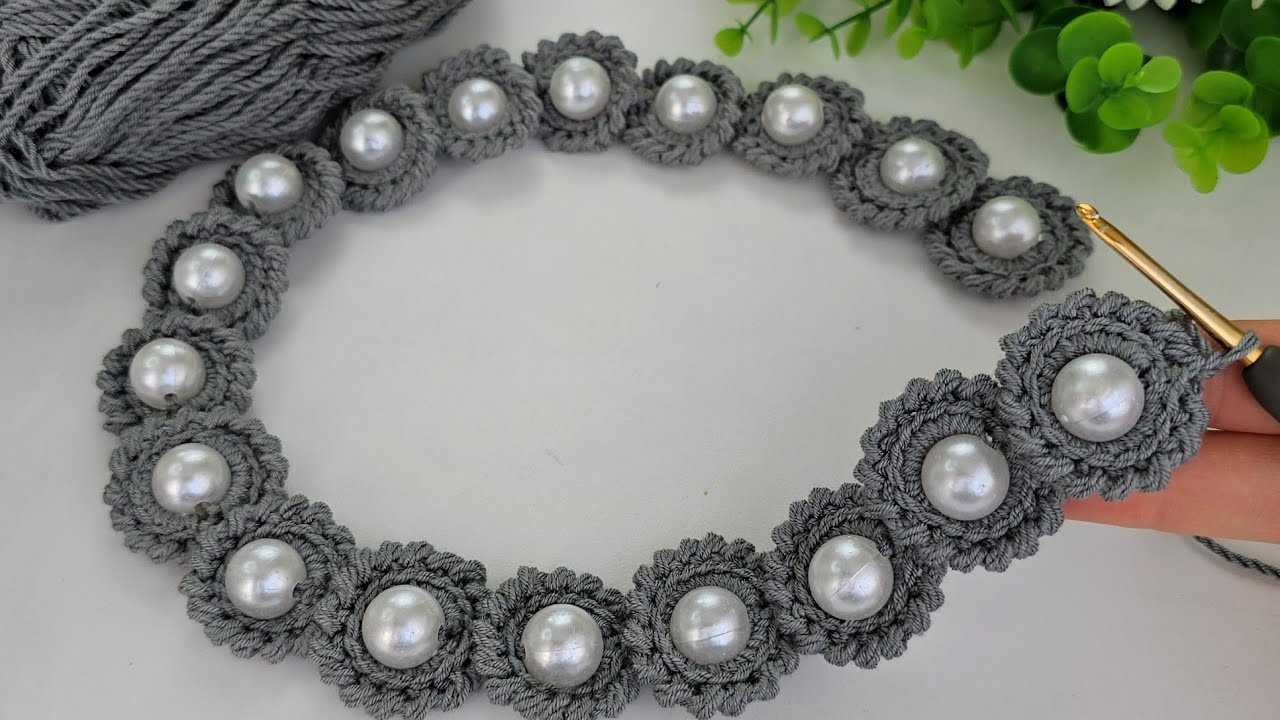 ✨ Crochet with Beads: Elegant Pearl Flower Strap (Headband & Bag Handle Idea)