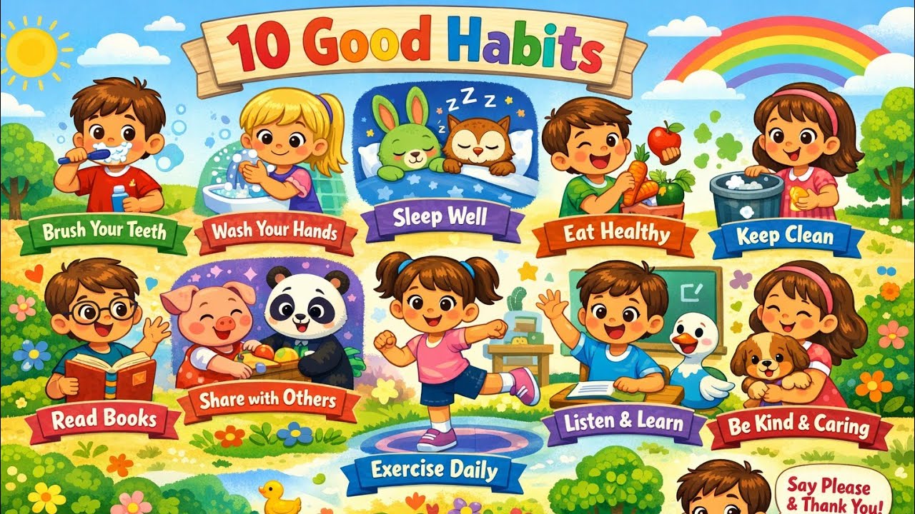 Good Habits Song for Kids in English | Brush Teeth, Wash Hands, Eat Healthy & Be Kind 
