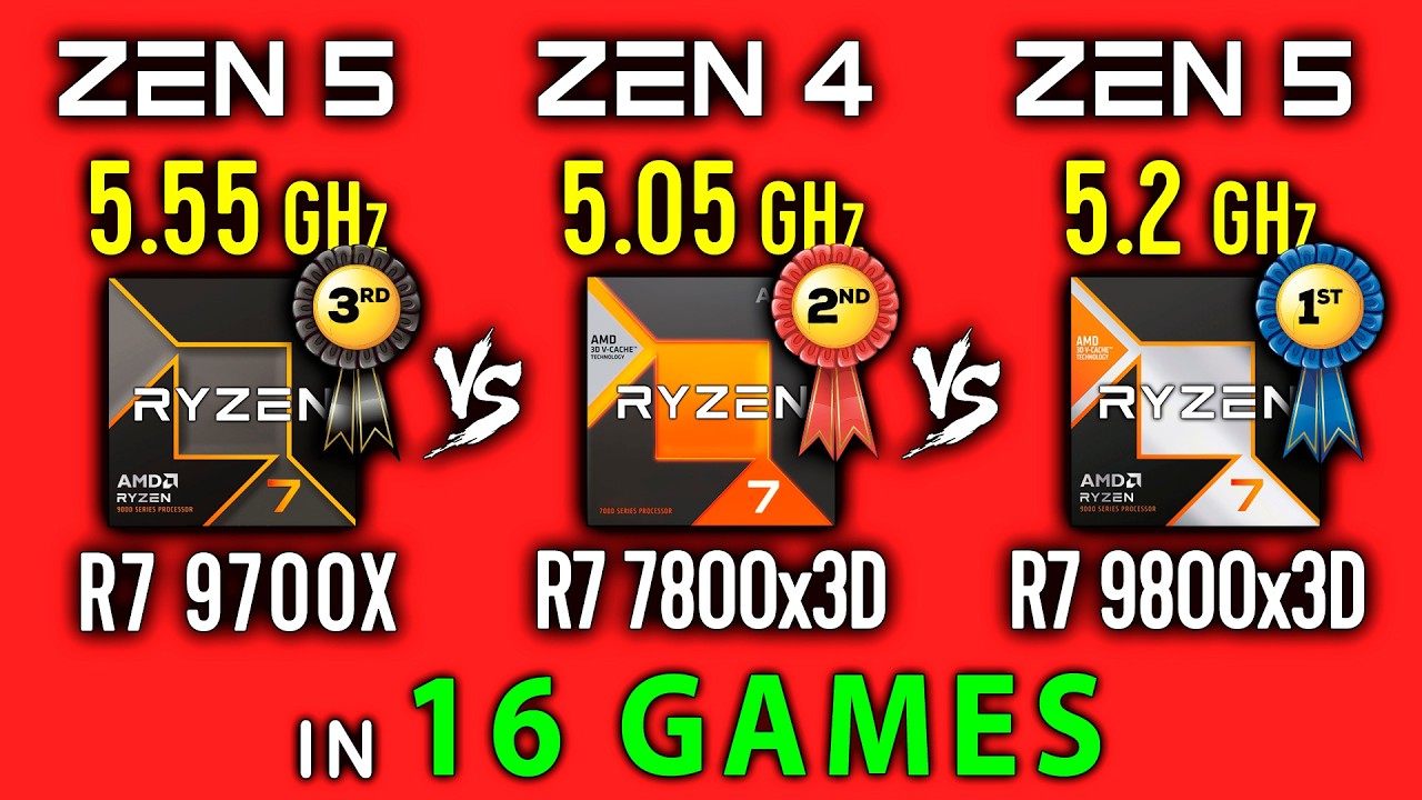 Ryzen 7 9700X vs Ryzen 7 7800X3D vs Ryzen 7 9800X3D Test in 16 Games | Ryzen X3D vs non X3D CPU