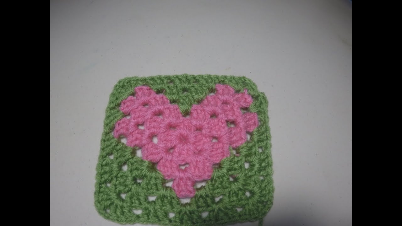 كروشيه مربع الجرانى مع  شكل قلب      crochet granny square
