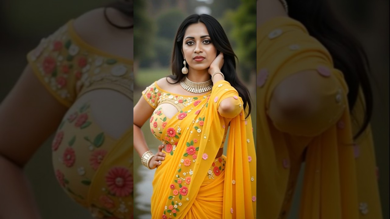 🌼 Contemporary Floral Saree Look ✨ Sunny Yellow Summer Style | Desi Sarees  #sareelook #plussize