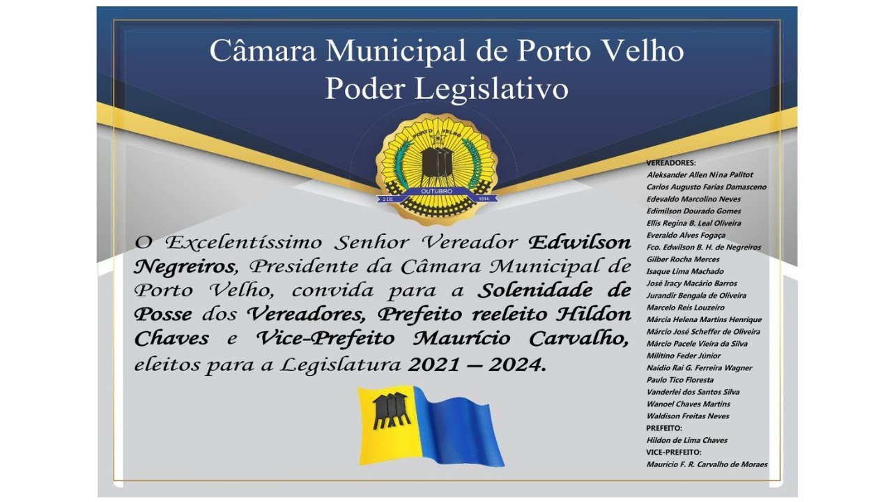 POSSE DOS VEREADORES, PREFEITO E VICE PREFEITO DO MUNICÍPIO DE PORTO VELHO - 01/01/2021