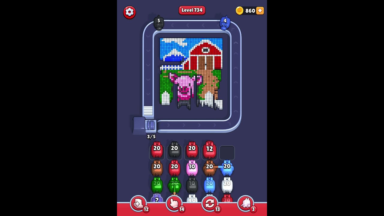 Pixel Flow Level 734 Solution Walkthrough🧠🥶