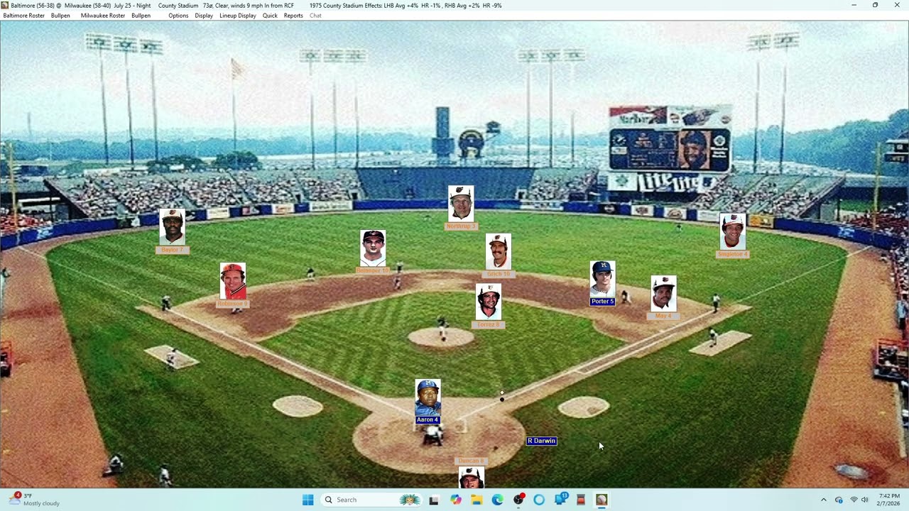 Action PC Baseball 7-25-75 Baltimore at Milwaukee