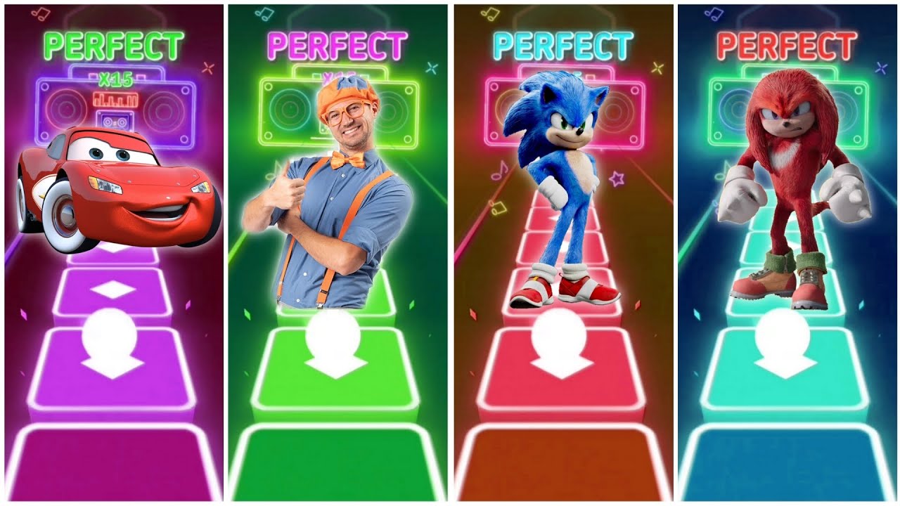 McQueen vs Blippi vs Sonic vs Knuckles in Tiles Hop EDM Rush🎶
