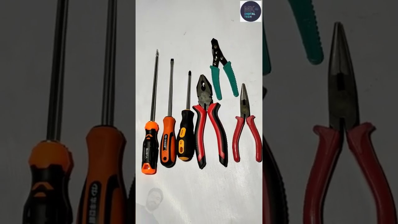 TOOLS.star screw drivers. combination player. long nose player. wire stripper.