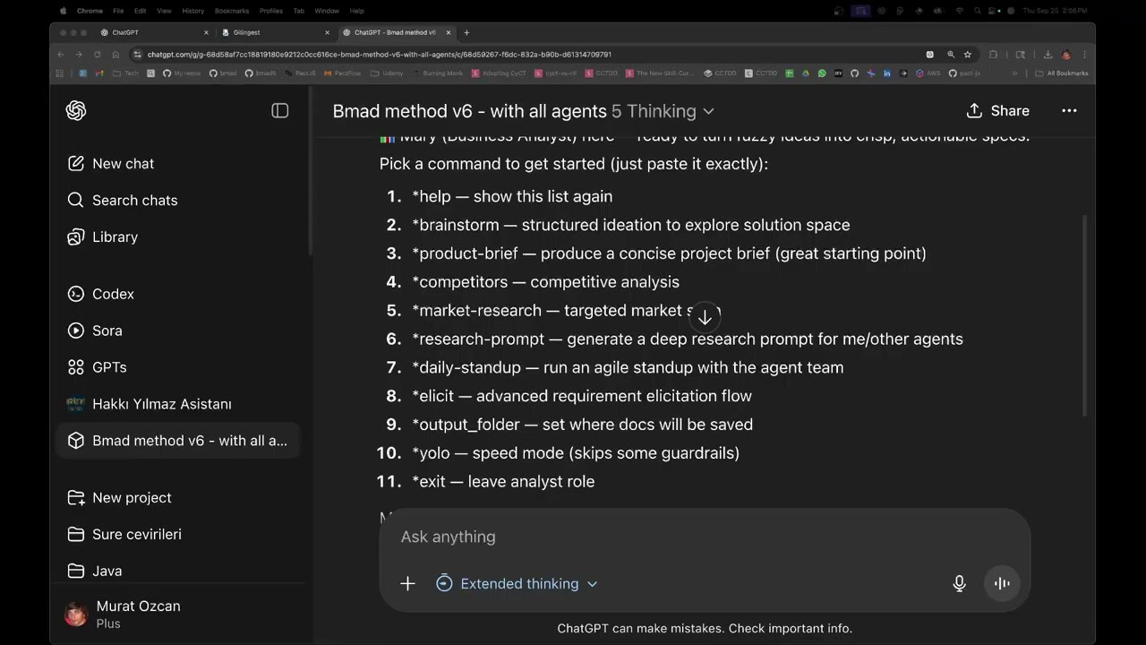 Метод BMAD (v6) Демонстрация пользовательского GPT-чата Chatgpt