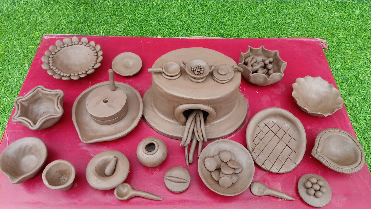 तीन मुंह वाला चूल्हा कैसे बनाएं DIY how to make mini kitchen sets with chulha chakiya polymer clay
