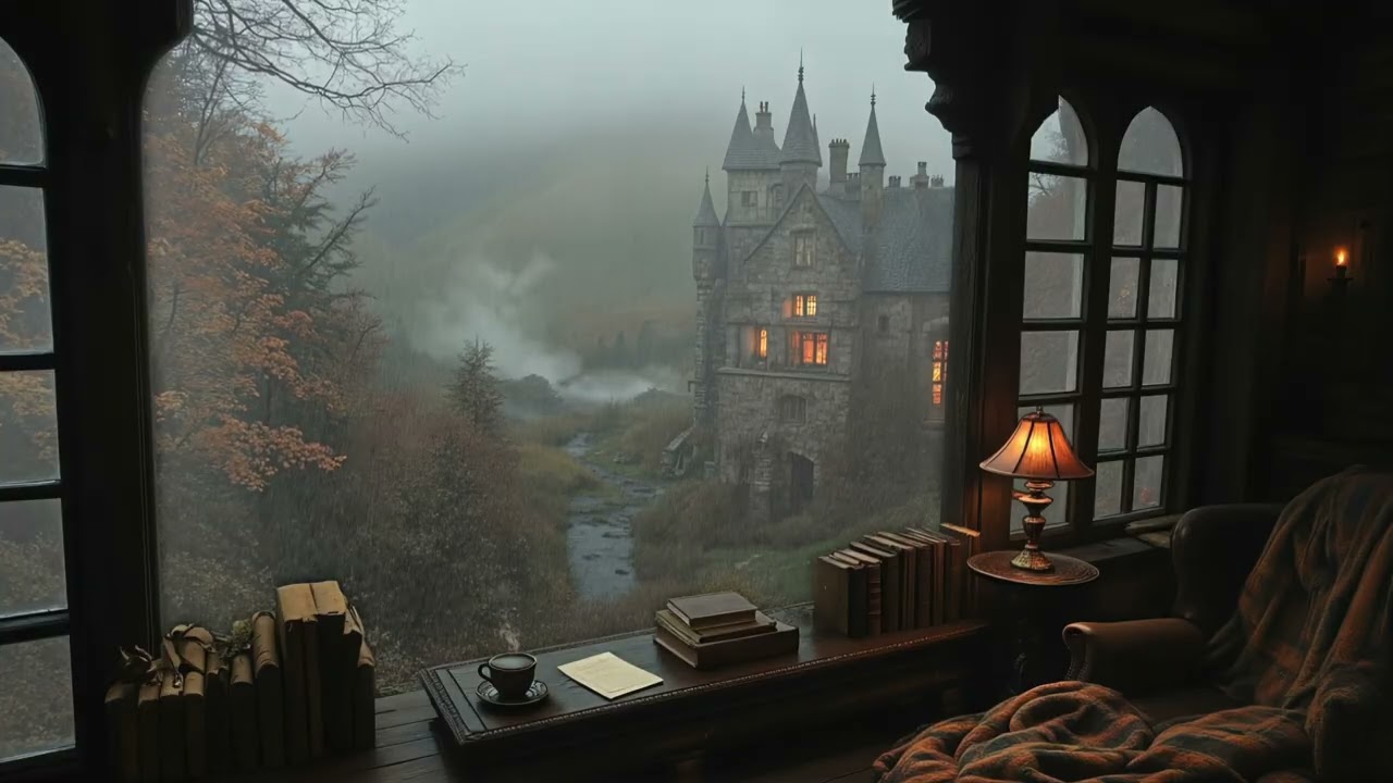 Gothic Reading Nook by the Window | Rainy Victorian Castle Ambience | Nostalgic Dark Academia