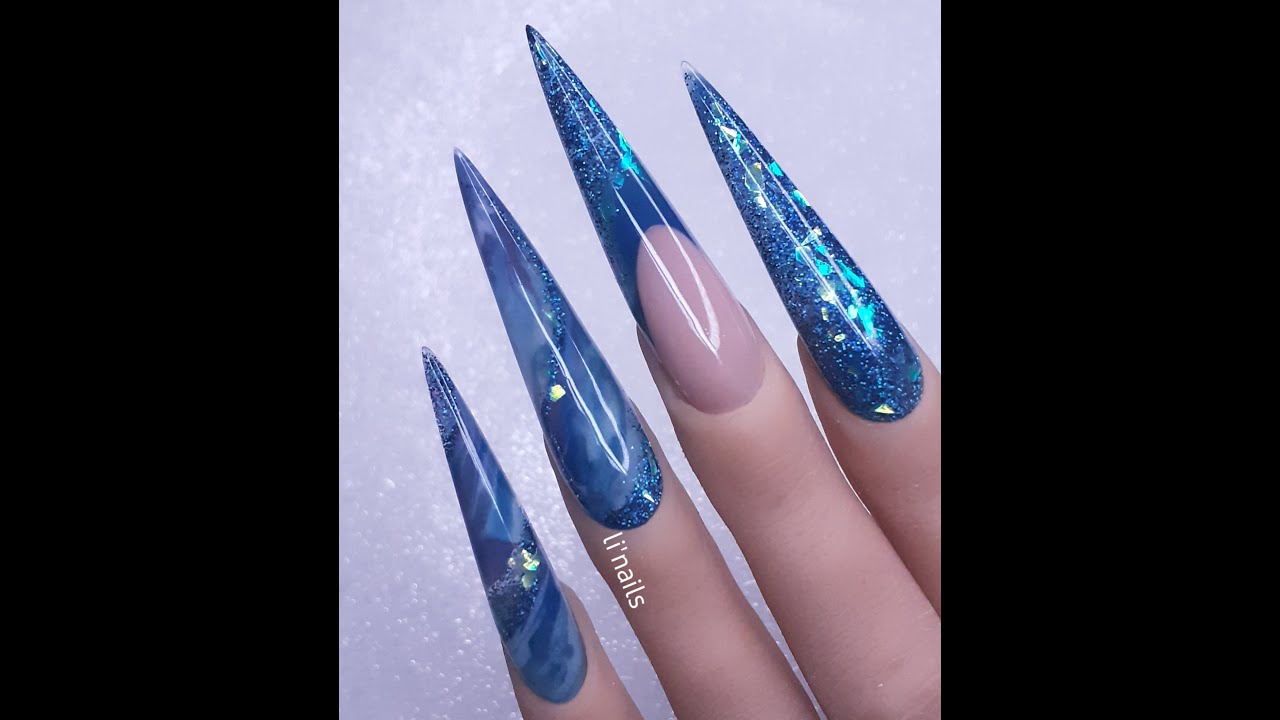 Pose acrylic / ongles resine / xxl stilleto bleu - vert