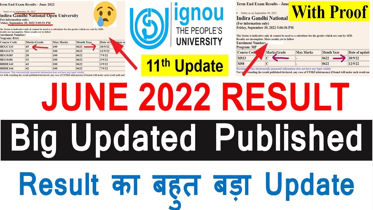 {Breaking News } IGNOU June 2022 Result Big Update  (11th Update ) Published | Grade Card Updated |