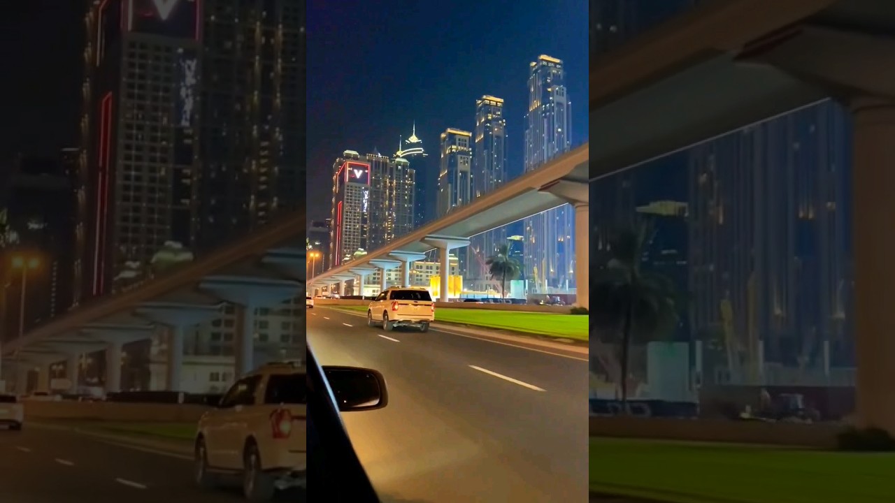 dubai city/downtown/road trip/night view/buildings/burj khalifa/emaar/dubai/uae