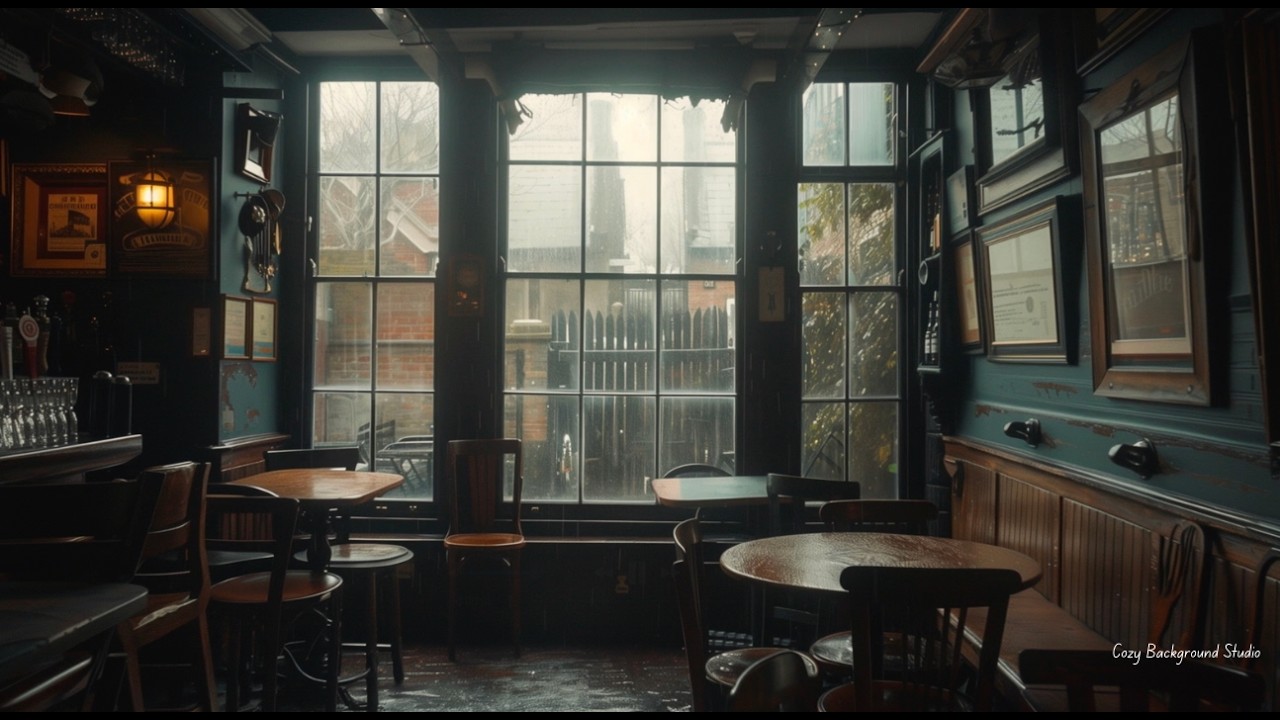 Rain Sounds for Sleep with Soft Thunder | Cozy Cafe Bar