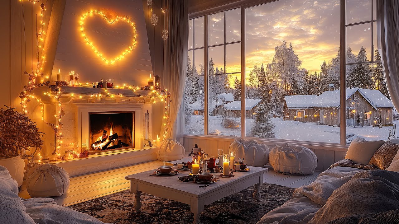 🔥 Romantic Valentine’s Ambience ❤️Winter Living Room with Smooth Piano Music - Crackling Fireplace