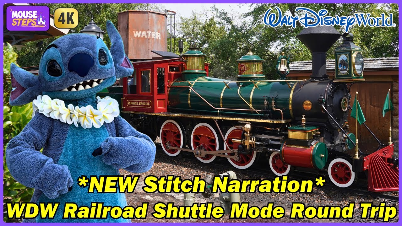 Walt Disney World Railroad Shuttle Mode Round Trip w/ NEW Stitch Narration - Magic Kingdom 2025 (4K)