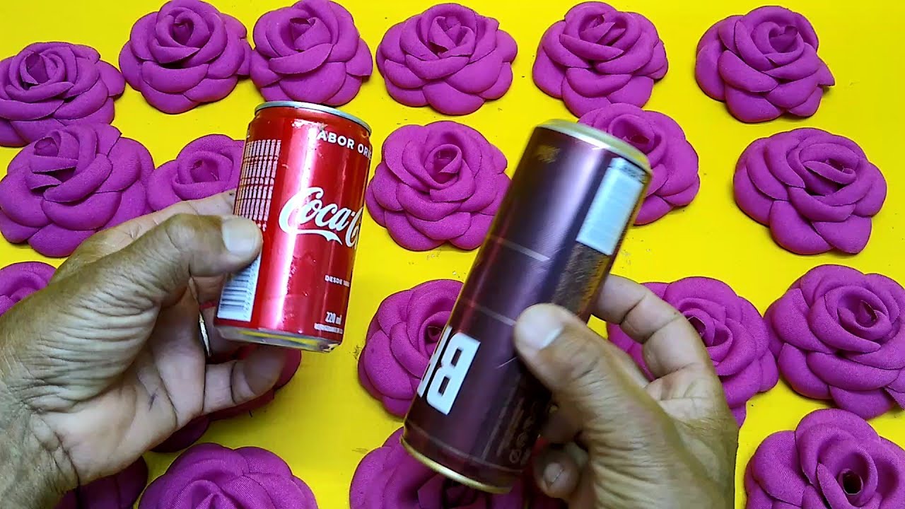 COMO FAZER ROSA  DE TECIDO MICRO FIBRA ou OXFORD BOLEADA NA LATINHAS